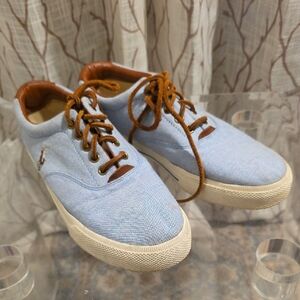 Polo By Ralph Lauren - Men's Canvas Casual Sneakers with Brown Trim - Size 8